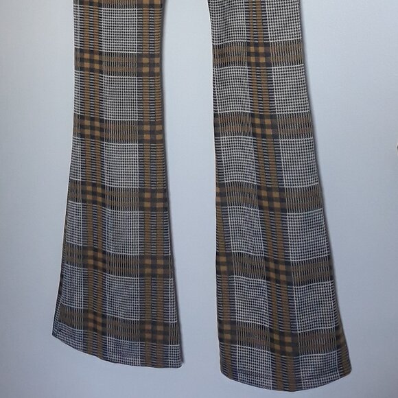 Topshop Womens' Plaid Pants, Flare Leg, Elastic Waist; Yellow/Black/White Sz 6 - Picture 6 of 10